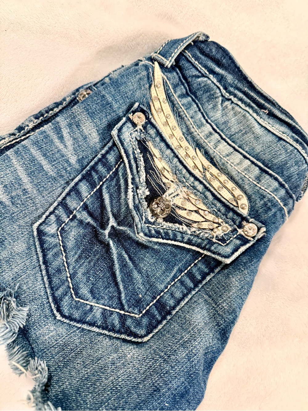 Miss Me Blue Embellished Denim Cutoff Shorts-27 - Picture 2 of 5